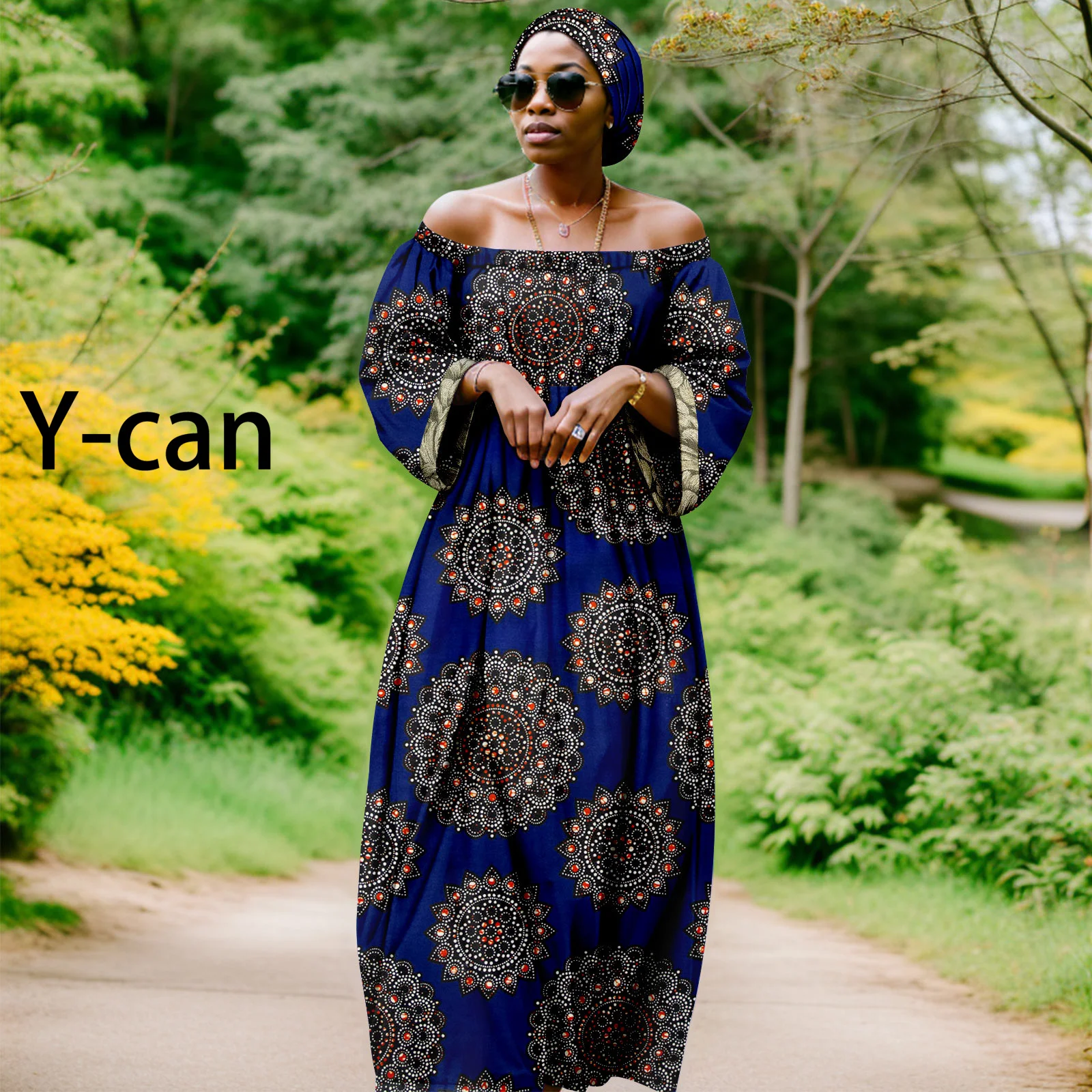 African Dresses for Women Sexy Party Off-shoulder Vestidos Tribal Headband Dashiki Print Wedding Vintage Dress Plus 2425014