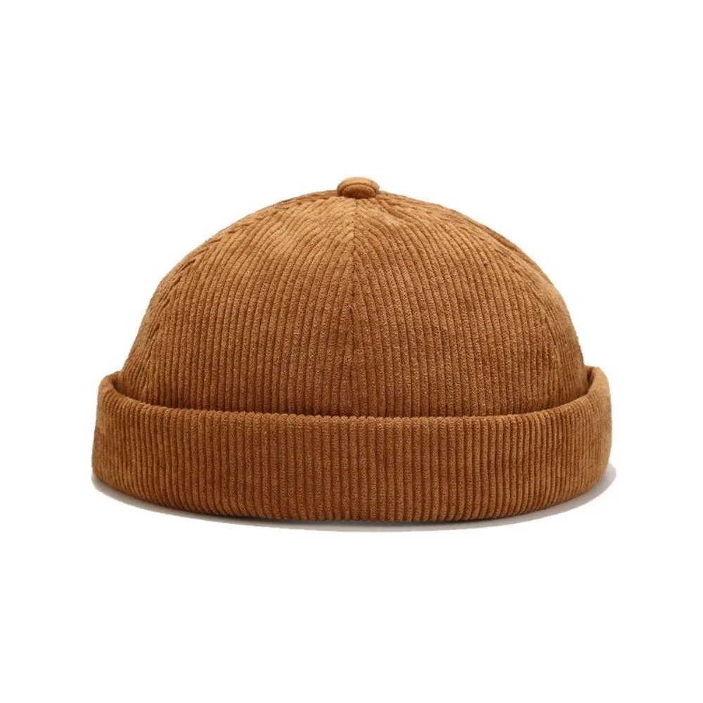 

Vintage Solid Color Corduroy Brimless Hat Round Adjustable Dome Melon Cap Comfortable Leather Buckle Hip Hop Hat Daily