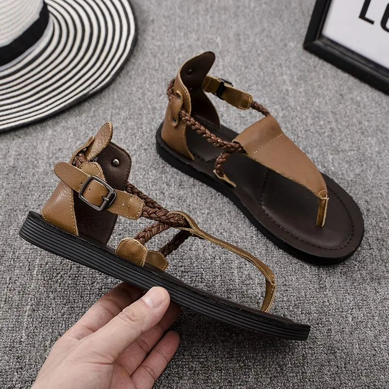 Flat Sandals Women 2022 Summer Wild Style Rope Flip-Flops Casual Buckle Strap Leather Concise Female Shoe sandalias mujer