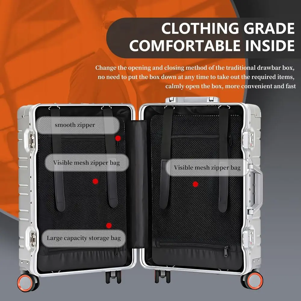 Aluminum 22 Carry-On Luggage with Spinner Wheels, TSA Lock & Duffle Bag