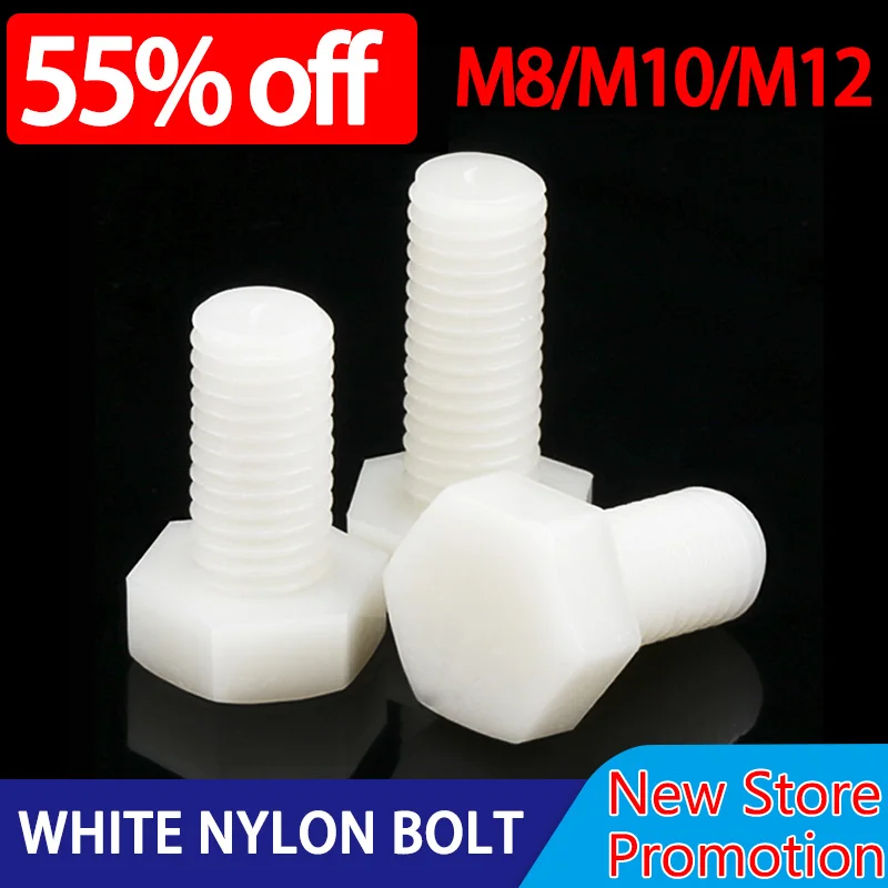 M8 M10 M12 White Nylon External Hex Head Knurled Plastic Bolt for Insulation Use Customizable Screws Durable Corrosion-resistant