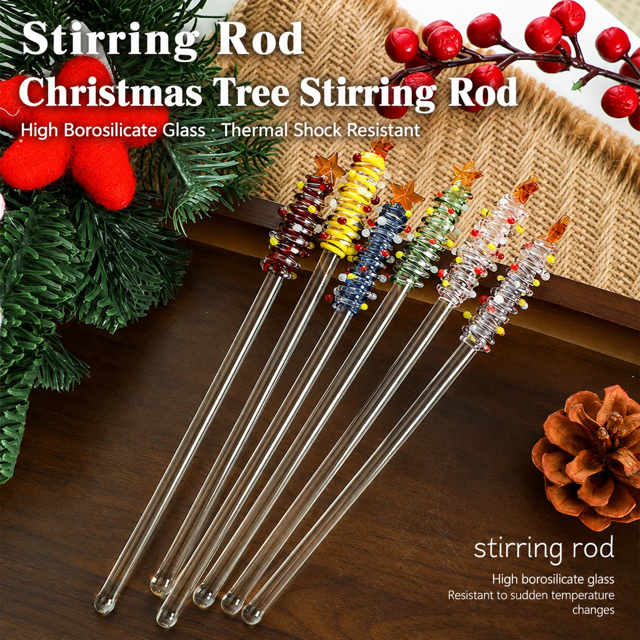 Handmade Glass Stirrer Hot And Cold Compatible Borosilicate Glass Stirrer Christmas Drink Stirrer Borosilicate Glass For Drink