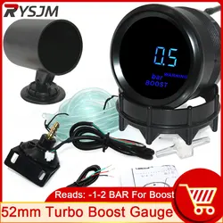 자동차 부스트 터보 게이지, HD 12V, 2 인치, 52mm, 1 ~ 2 바, 블루 디지털 LED 터보 부스트 미터, 센서 부스트 컨트롤러 전자