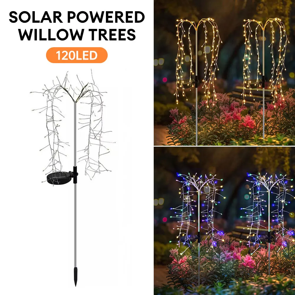 

120LED Solar Lawn Light Firecracker Tree Lights 8 Lighting Modes Waterproof Landscape Decor Lamp for Garden Pathway Patio Yard