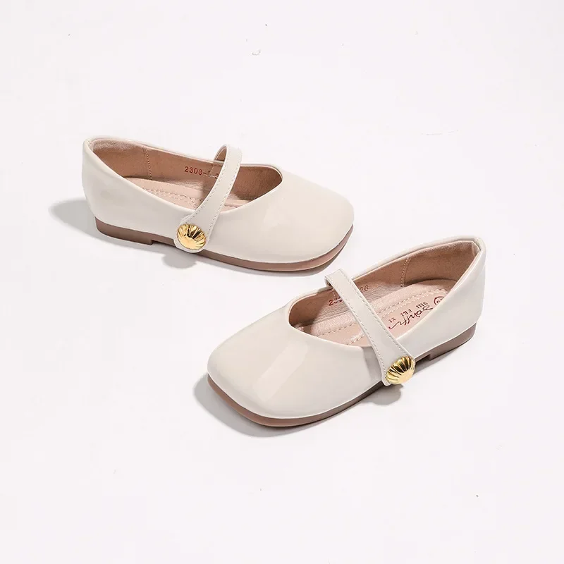 2025 Girl's Leather Shoes Square Toe Elegant Shallow Kids Mary Janes Flat Sole Comfy Children Single Shoes Girls Princess Shoes