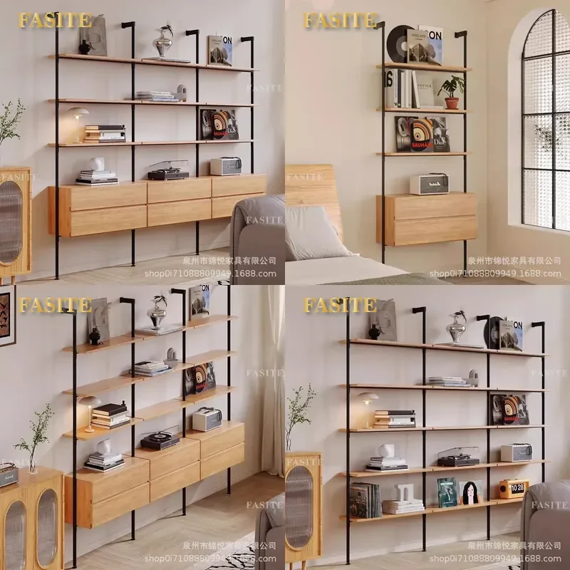 For Solid Wood Wall Mounted Bookshelf Integrated Bookcase Multi Layer Baffle Figure Display Shelf Home Study Bedside Storage