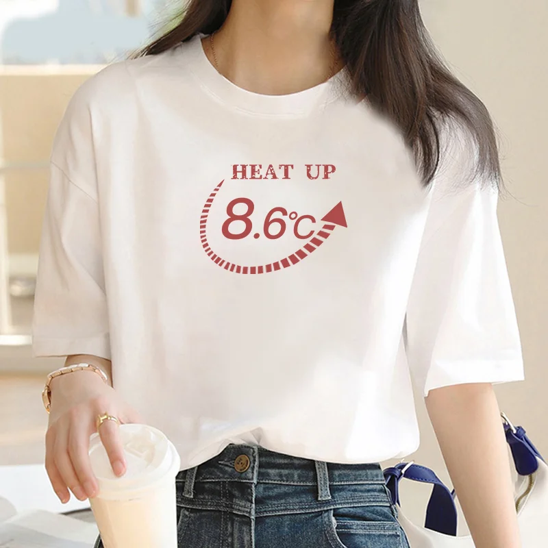 Street T-shirt Casual temperature 8.5 degrees letter graphic Y2K printed T-shirt women's cotton crewneck short-sleeved top