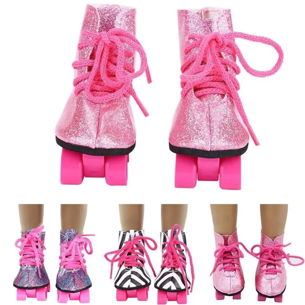 1 Paar Glitzer Puppe Rollschuhe modische Mini bjd Puppe Rollschuhe kawaii rosa Puppe Reiss tiefel für 18 Zoll amerikanische Puppen