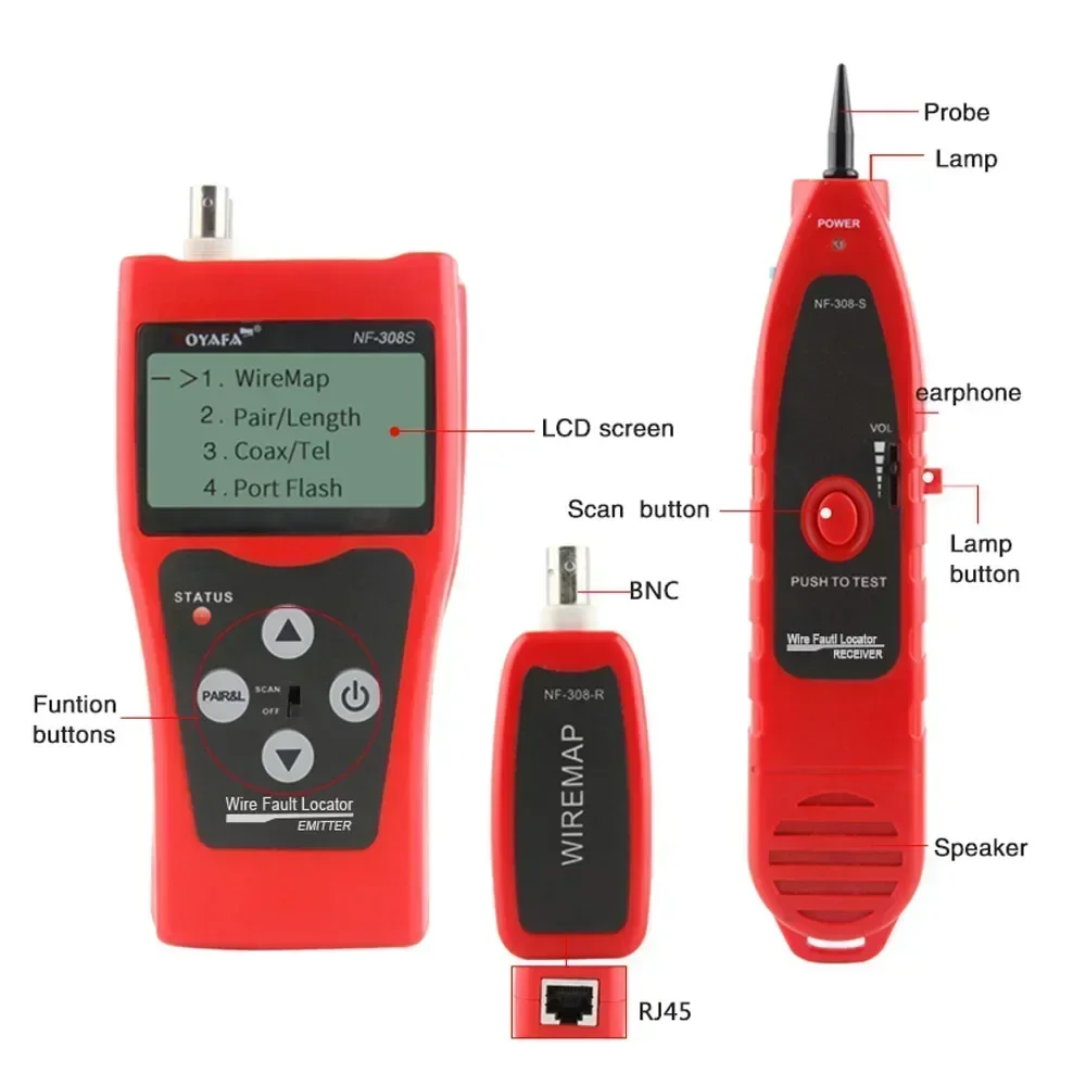 NOYAFA NF-308S Network Cable Tester Measure Length Wiremap Tester LCD Display Cable Tracker RJ45 RJ11 Network Tester Tools