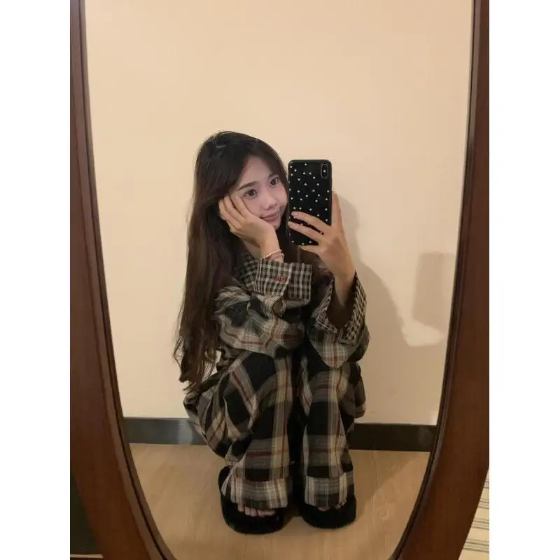 

Женский пижамный комплект: модная домашняя одежда с длинным рукавом, осенний комплект для дома с цветовыми блоками, минималистичный, удобный, дышащий