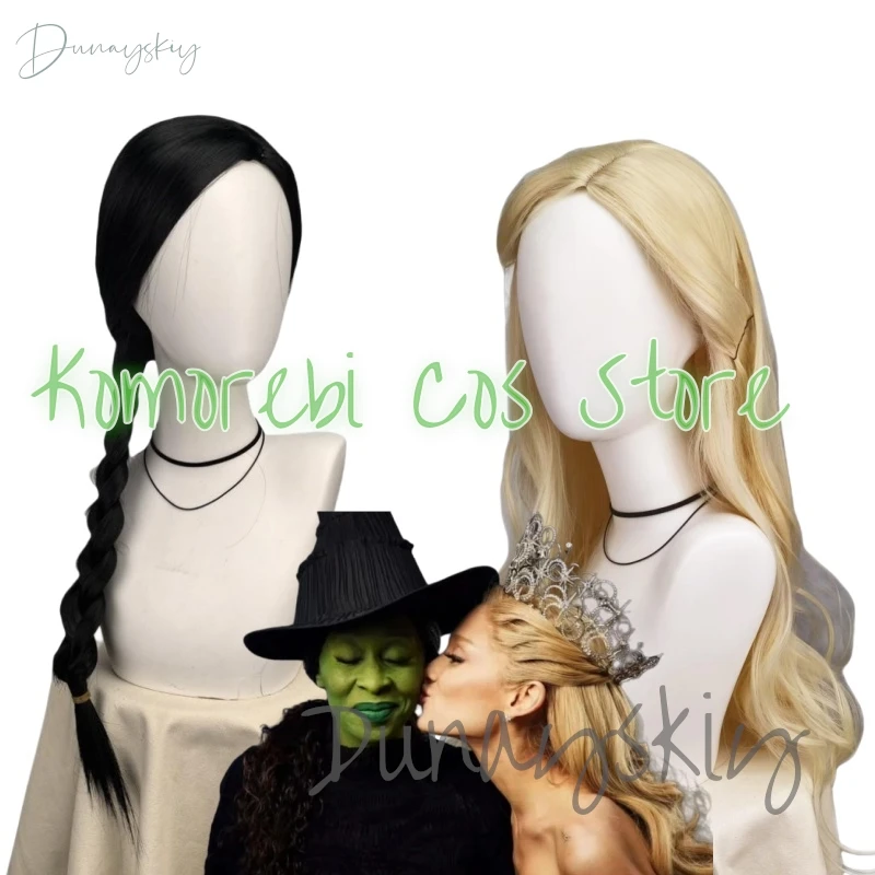 Glinda Elphaba Cosplay Wig Wicked Women Synthetic Hair Wigs Black Braid Blonde Long Wavy for Glinda Party Wig Customized