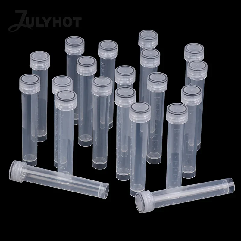 20Pcs 10ml Plastic Test Tubes Vials Sample Container Powder Craft Screw Cap Bottles Outdoor Tools