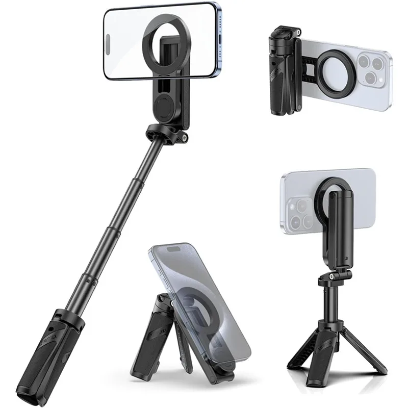 Mini Bluetooth Magnetic Suction Selfie Stick Telescopic Tripod Stand for Magsafe IPhone Android Travel Monopod with Remote