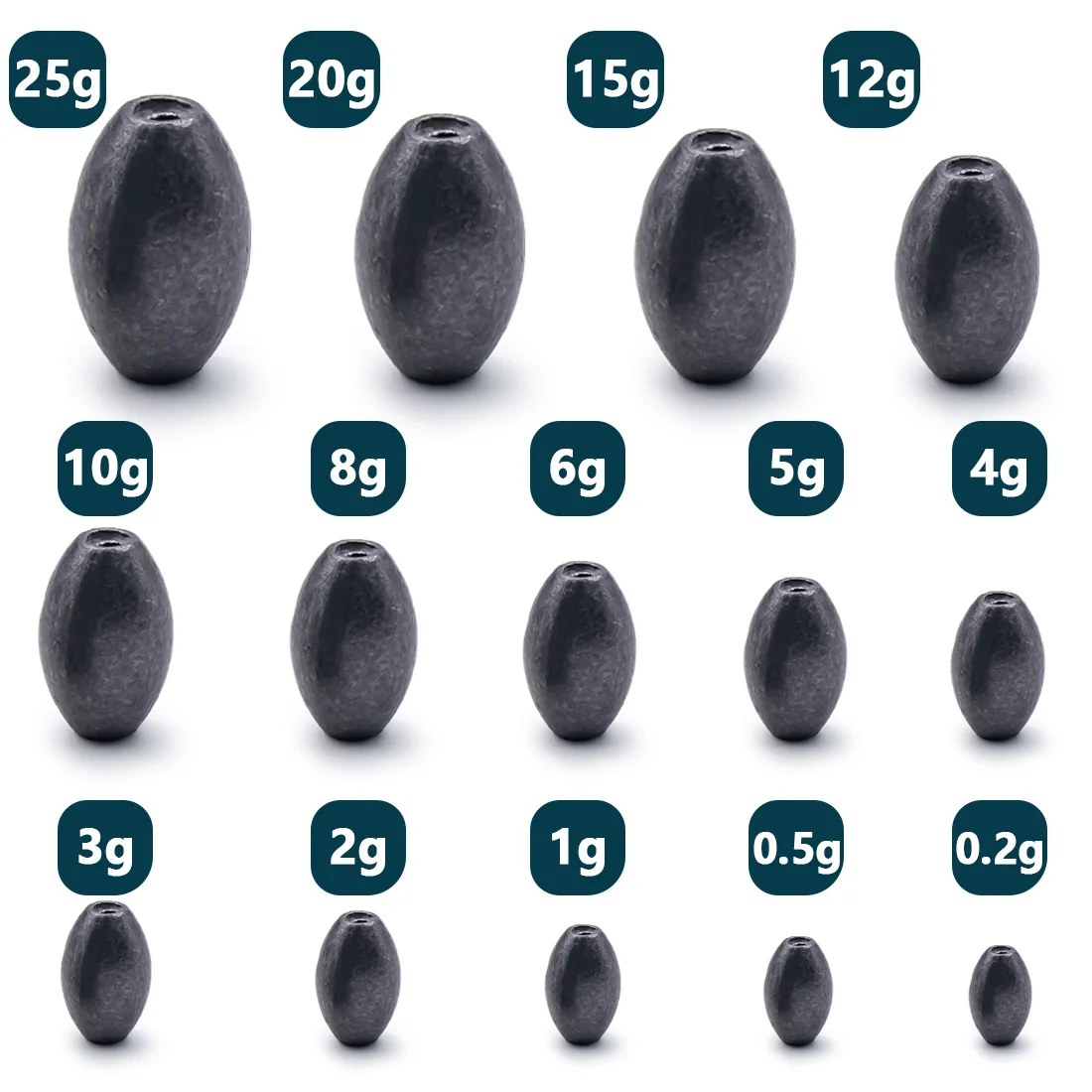 9KM 10Pcs Lead Egg Sinkers Olive Shape, Fishing Weights for Freshwater Saltwater Terminal Tackle