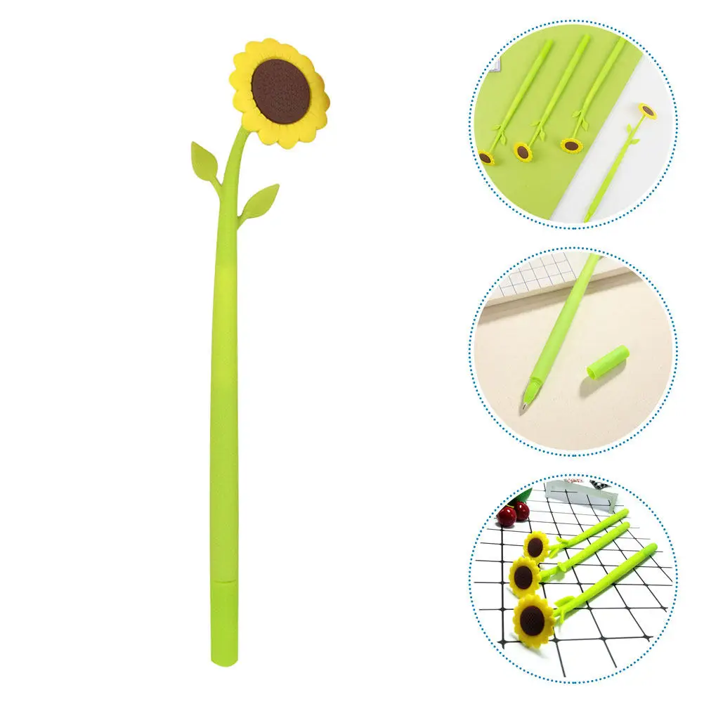 6Pcs Sunflower Shaped Gel Pens Smooth Leak Proof Writing Comfortable Grip Fine Tip Silicone Pens for Students School Office
