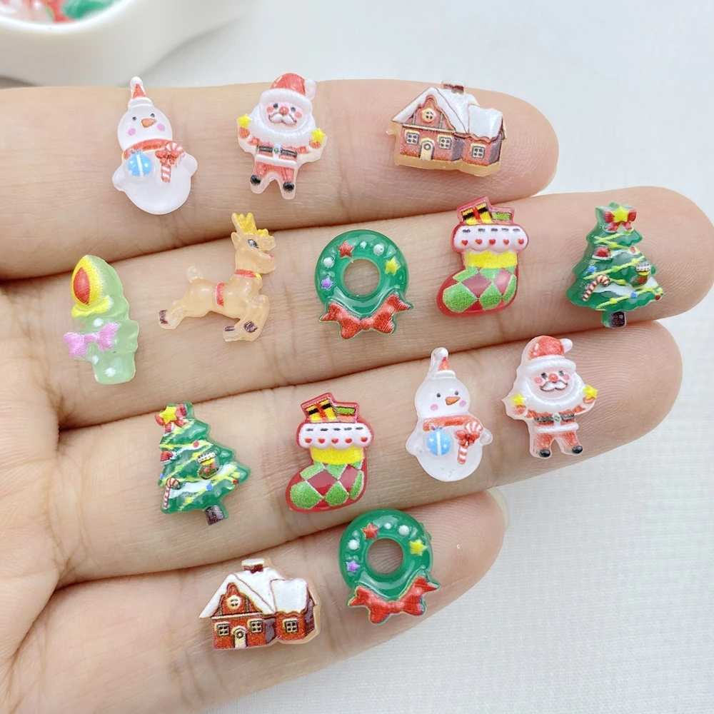 50 cute Cartoon Christmas tree, snowman, old man nails artistic charm 3D nail art decoration charm luxury DIY accessories