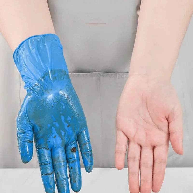 50PCS Blue Nitrile Gloves Waterproof and Anti Fouling Household Nitrile Gloves Pet Bathing Cleaning Household Cleaning Tools