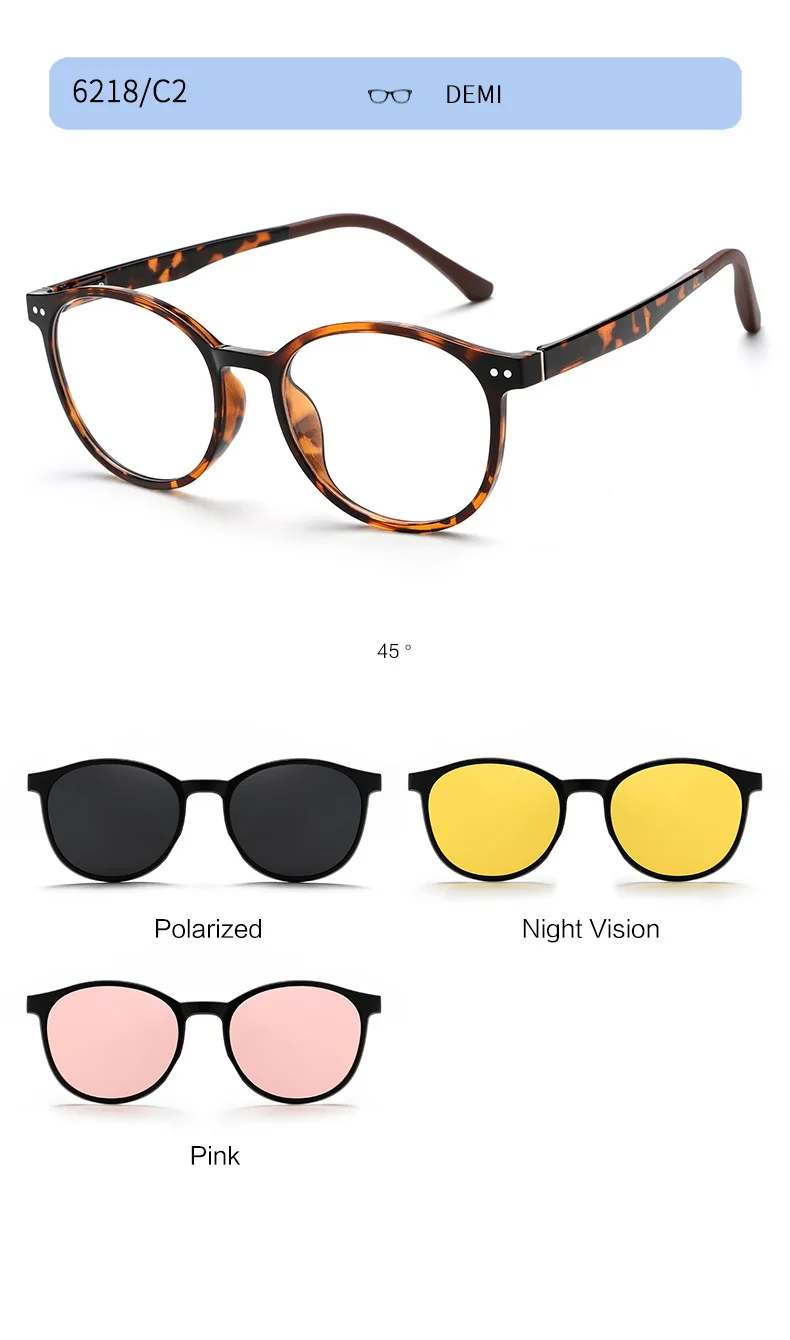 YIMARUILI Mode TR90 Magnetische Polarisierte Clip-on Gläser Retro Runde Optische Brillen Rahmen Männer und Frauen 6218 – Detail 10