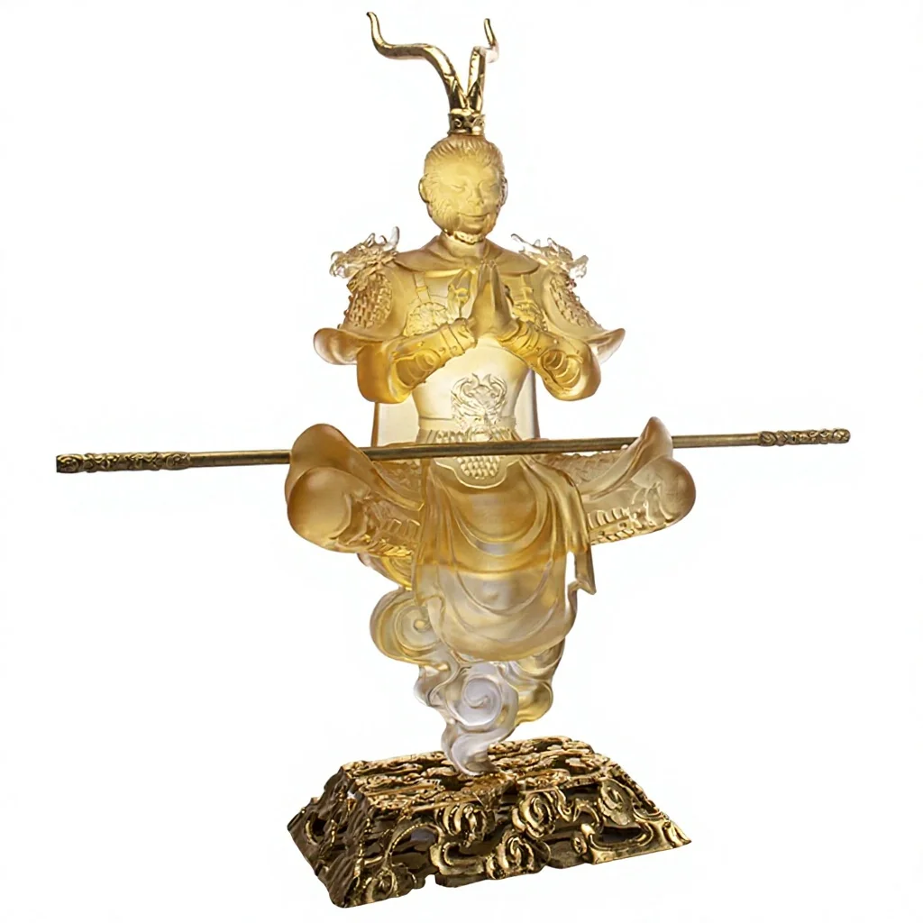 *&r Artfamily's Modern Handmade Durable Crystal Glass Bodhisattva Battle Buddha Statue for Halloween Christmas Family Altar