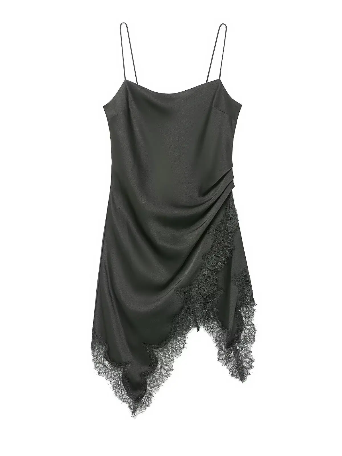 Soie Satin Texture dentelle insérer sangle haut français Sle coupe ajustée V Ne longue ligne décontracté femmes vêtements intérieurs Sle nouvel hiver 2025