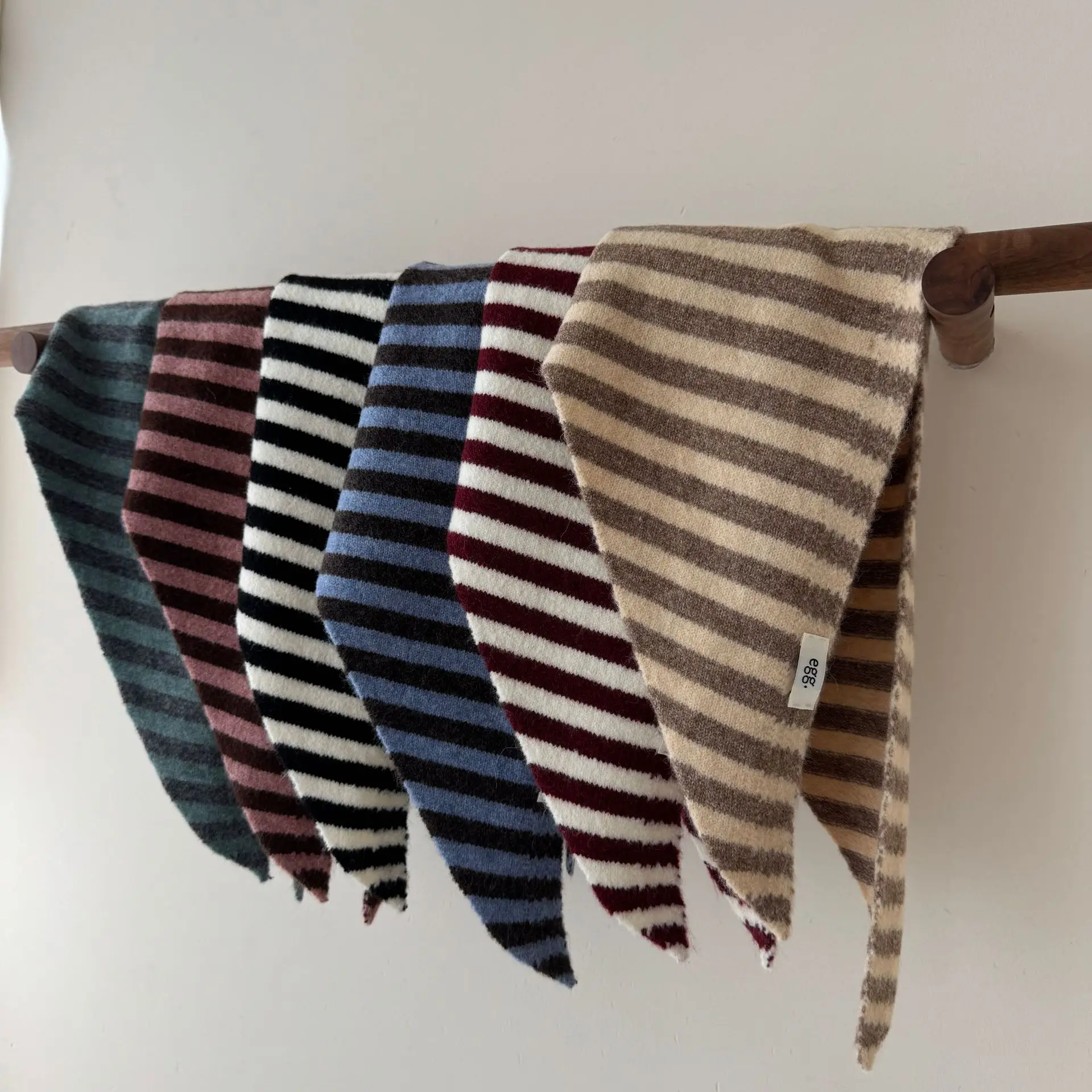 

NewBaby Kids Autumn Winter Black Apricot Striped Wool Knitted Scarf Small Scarf Versatile Warm Korean Triangle Warm Soft Scarf