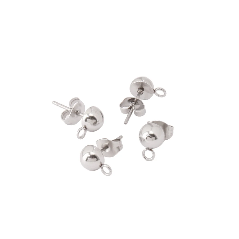 4pcs Stainless Steel Half Ball Stud Earring for Women Findings 18K Gold  Plated DIY Earring Jewelry Making Accessories