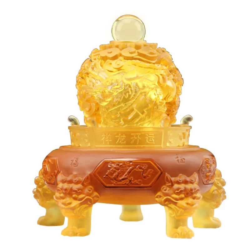 Adorno de dragón Ding de cristal antiguo, artesanías de oficina, año del dragón, adorno de buena suerte, regalos de apertura de empresa Ding