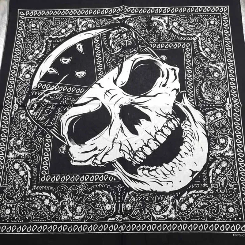 Skull Bandana Square Scarf Novelty Fashion Hip Hop 100% Cotton Black Paisley Bicycle Headband Women Men Boys Girls Hijab Scarves