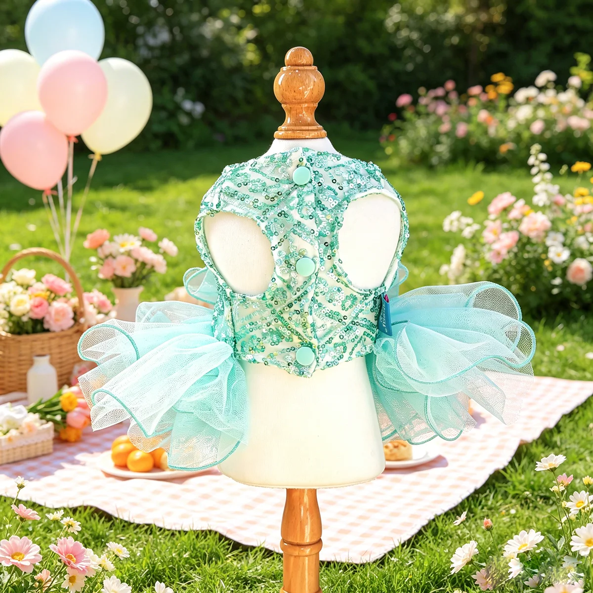 Glitzerndes Tüll-Hochzeitskleid, Sommer-Haustier-Outfit für kleine Hunde und Katzen, passend für Teddy, Bichon, Pomeranian, Yorkshire, Malteser – Detail 7