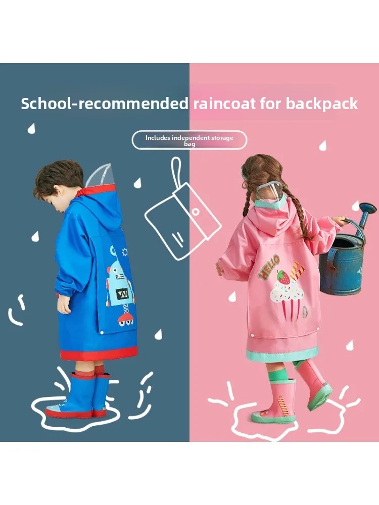 

Детский дождевик Lemon Baby для мальчиков и девочек, школьный сезон, с местом для рюкзака, для начальной школы, полиэтиленовый.