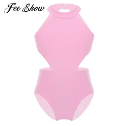 Girls Ballet Leotards Dance Costume Bodysuit Dancewear Kids Sleeveless Cutout Waist Backless Ballet Gymnastics Leotard Jumpsuit