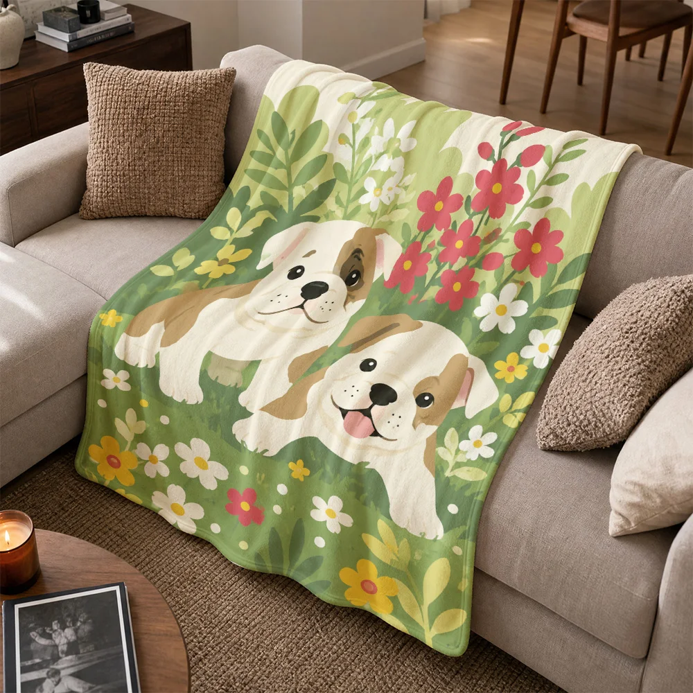 Ultra Soft Dog Lover Throw Blanket Floral Puppy Print Sofa Couch Cover Cozy Home Decor Gift for Pet Owners Bedding Accent