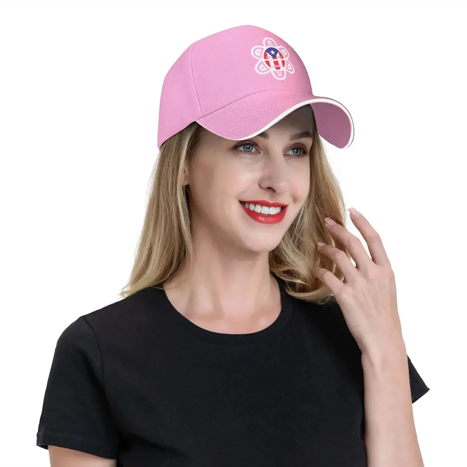 Puerto Rico Flag Sun Tribal Sol Taino Baseball Cap Men Women - Duck Tongue Classic Sandwich Hat Plain Pink