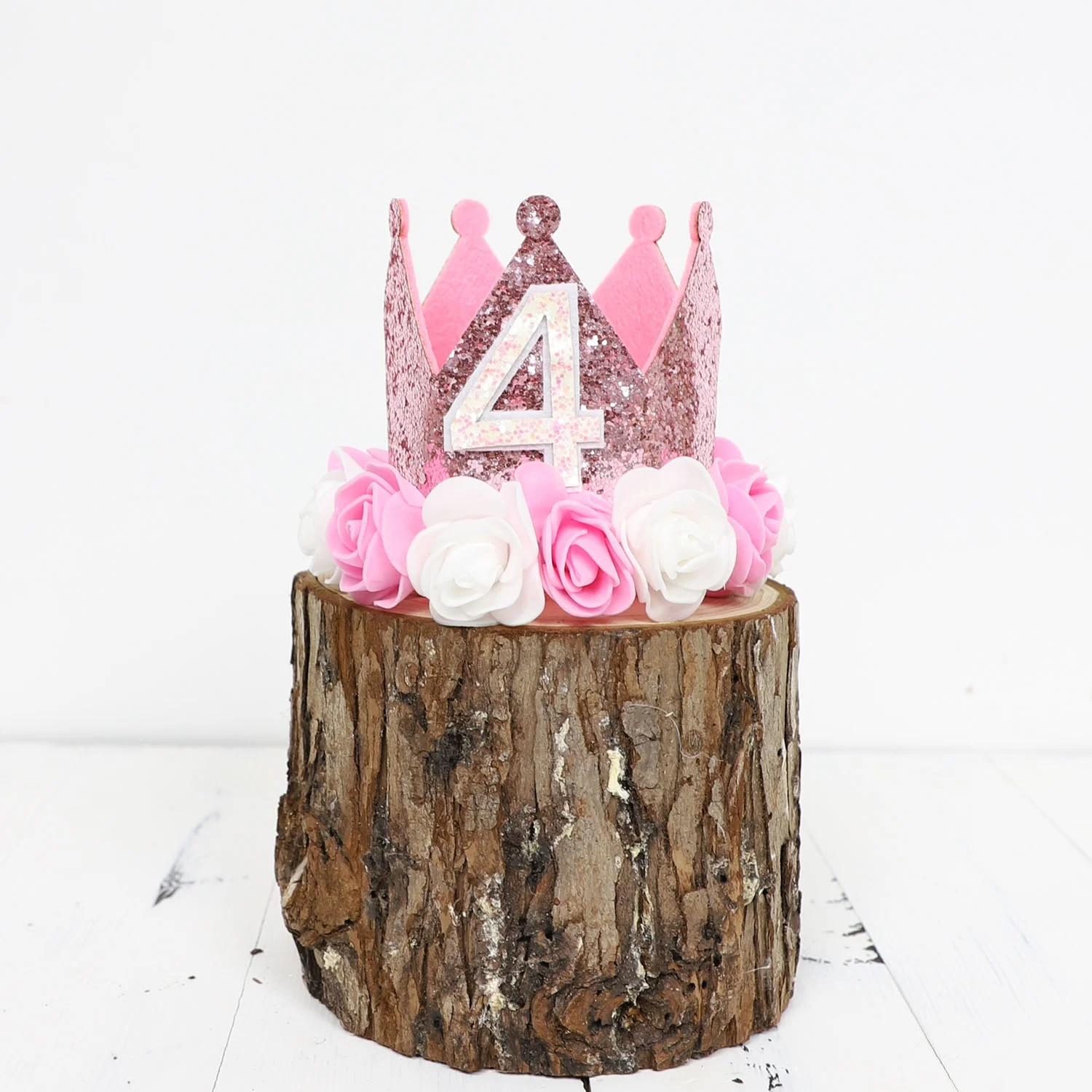 1 Stück Geburtstags-Kronenhut-Dekoration, rosa, weißer und goldener Glitzer, Foto-Requisite, Partyzubehör, Prinzessinnen-Thema-Party-Dekoration – Detail 8