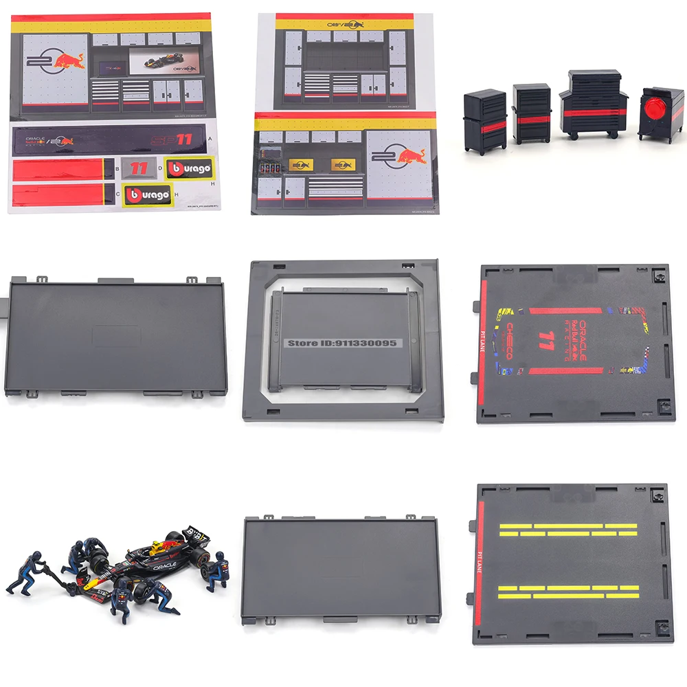 Bburago 1:43 F1 Red Bull Racing RB20 2024 #1 Verstappen #11 Perez DIY Pit House Alloy Car Die Cast Model Toy Collectible SF24
