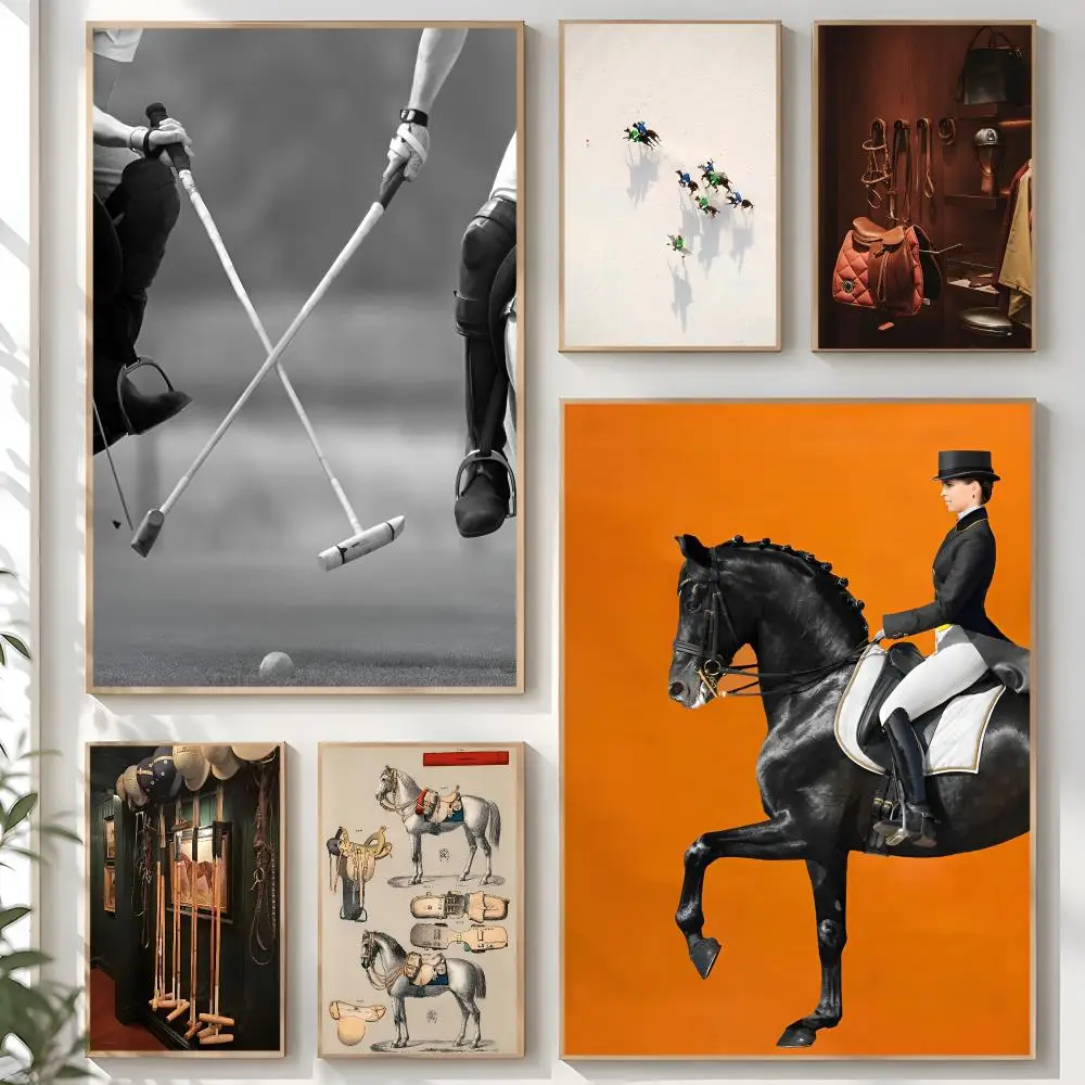 Antique Horse Rider Polo Etching Sport Equestrian Gallery Poster Creative Room Art For Dorm Bedroom Study Apartment Home Gift
