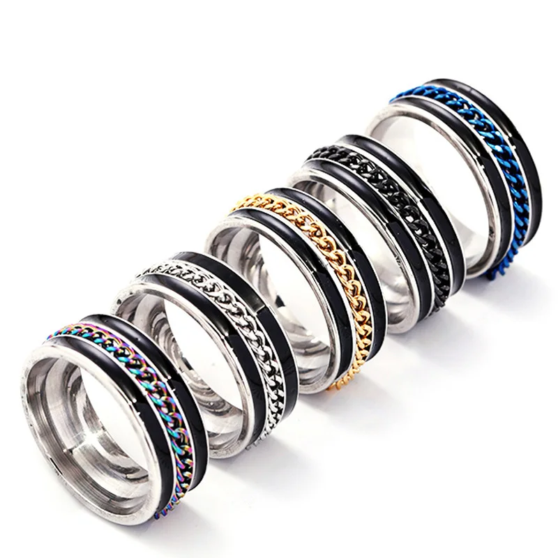 Spinner Chain Rotable Rings For Men Women Titanium Stainless Steel Anxiety Fidget Spinning Ring Lover Jewelry Wholesale