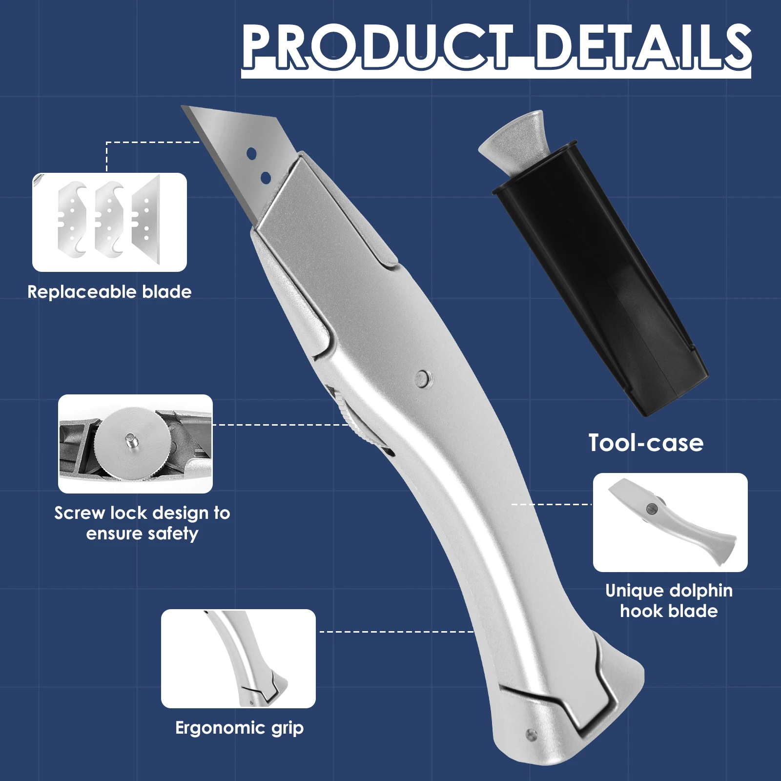 مجموعة سكاكين السجاد سكّين متعدّد الاستخدامات مع شفرة بديلة لقطع السجاد شديدة التحمل أداة قطع سبائك الورق المقوى والسجاد والبلاستيك