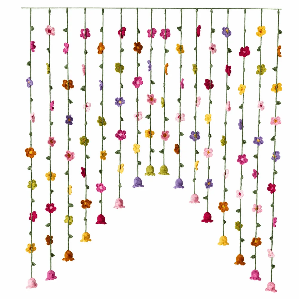 9pcs Fashion DIY Floral Door Curtain Colorful Flowers Hanging Knitted Door Curtain Room Decorative Curtain Bedroom Decoration