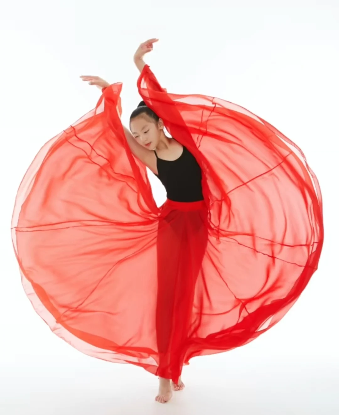 Children's 720-degree Swing Skirt Classical Dance Belly Dance Clothes Girls Elegant Long Modern Dance Practice Gauze Skirt Red