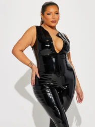 Faux Latex Plus Size Jumpsuits 6XL Women Stretch Slim PU Leather Jumpsuits Bodycon Sleeveless Summer Rompers Clubwear 7XL Custom