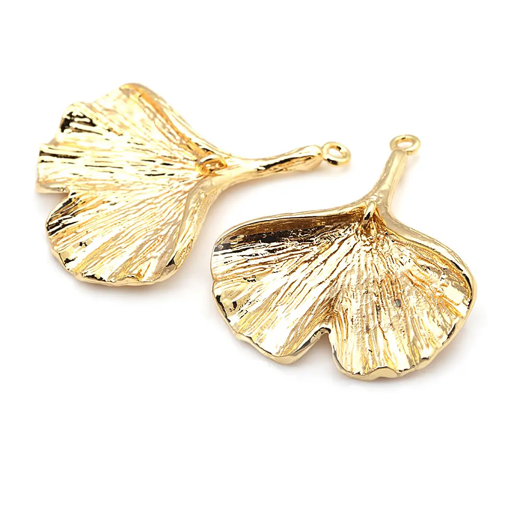 High Quality 18K Gold Color Brass Ginkgo Leaves Tree Leafs Charms Pendants High Quality Diy Jewelry Making Necklace Accessories