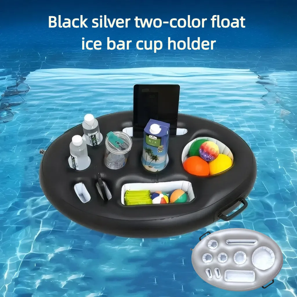 Inflatable Water Float Cup Rack, Pool Party Multi-Hole Self-Service Drink Tray Barrel, Scratch Proof Sturdy Durable Floating