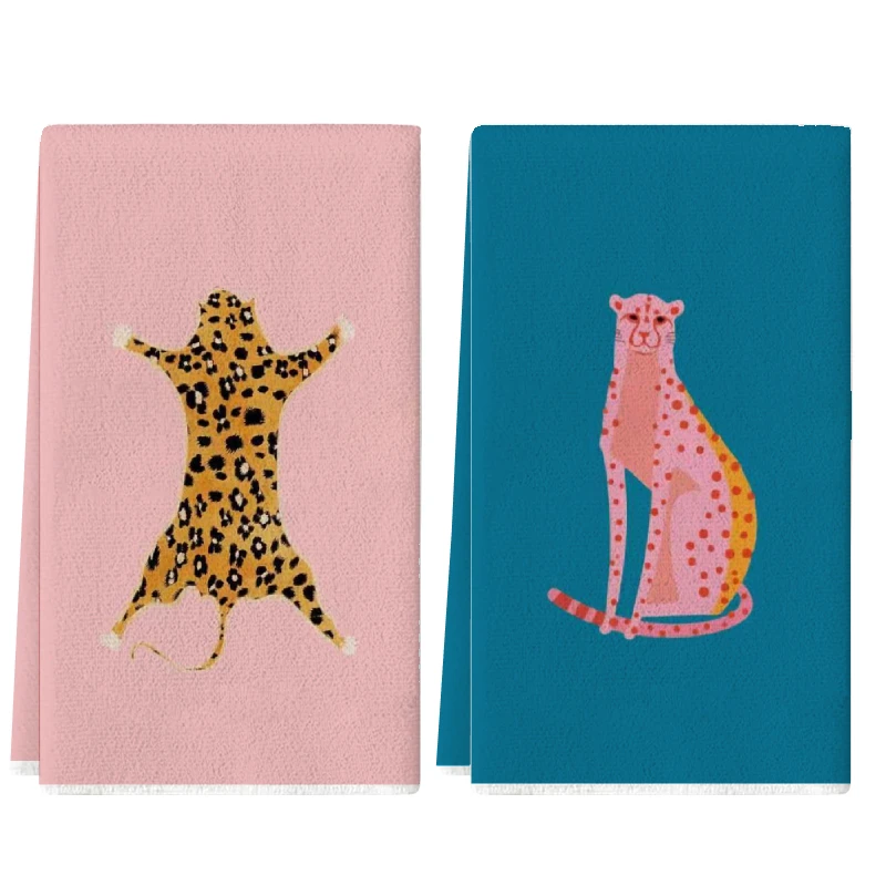 2 piezas, juego de toallas de cocina con estampado de leopardo doble en rosa y azul, juego de toallas de 40 cm x 60 cm, las mejores toallas de cocina, paño de limpieza suave súper absorbente, toallas de cocina para cocinar y hornear, toallas de mano, paño