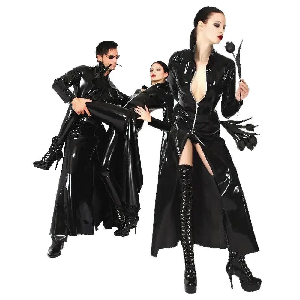 

Женское длинное пальто-халат с воротником-стойкой на молнии, больших размеров, с длинными рукавами, облегающее, из искусственного латекса, для сценических выступлений, оверсайз, верхняя одежда