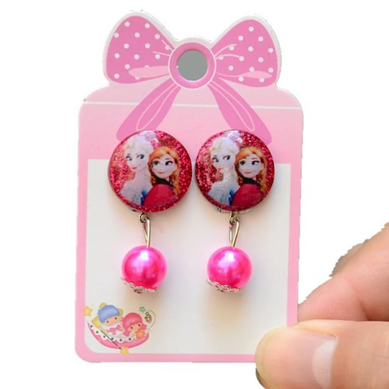 Disney Frozen Earrings Cartoon Princess Aisha Sophia Pearl Heart Earrings Student Ear Clips for Girls Birthday Gift