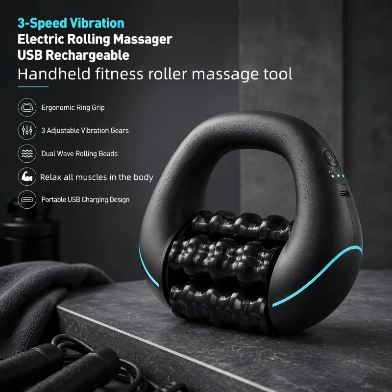 Portable Rechargeable Massage Tool, Handheld Rolling Vibration Massager, Ideal Personal Device for Home and Trip