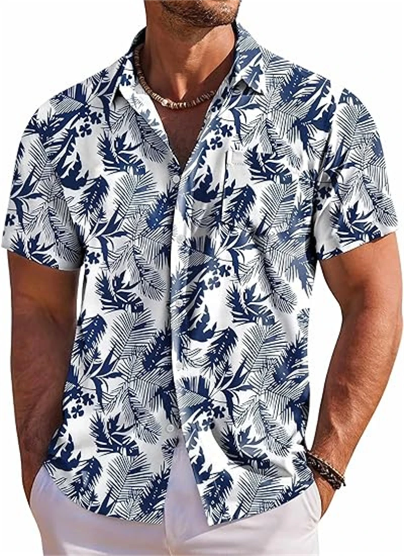 

Винтажные рубашки с 3D-принтом тропических листьев, Мужская/женская одежда, летняя Гавайская блузка для отпуска, Пляжная рубашка с цветочным отворотом и пуговицами