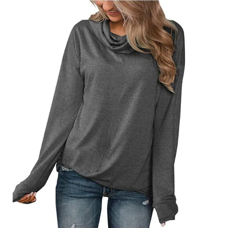 Spring and Autumn Women's Pullover Heap Collar Solid Long Sleeve T-shirt Underlay Fashion Casual Office Lady Elegant Tops