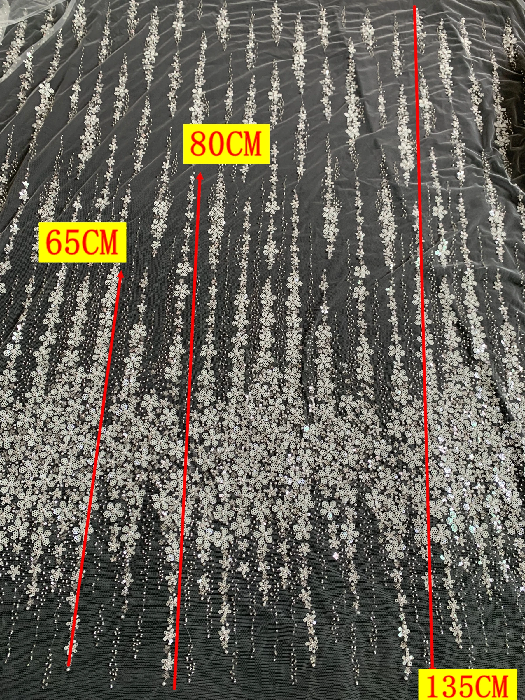 135CM Wide 2D Sequined Pearls Beading Lace Fabric Off White 2023 NEW Bridal Dress Making Lace Accessory 1 Yard